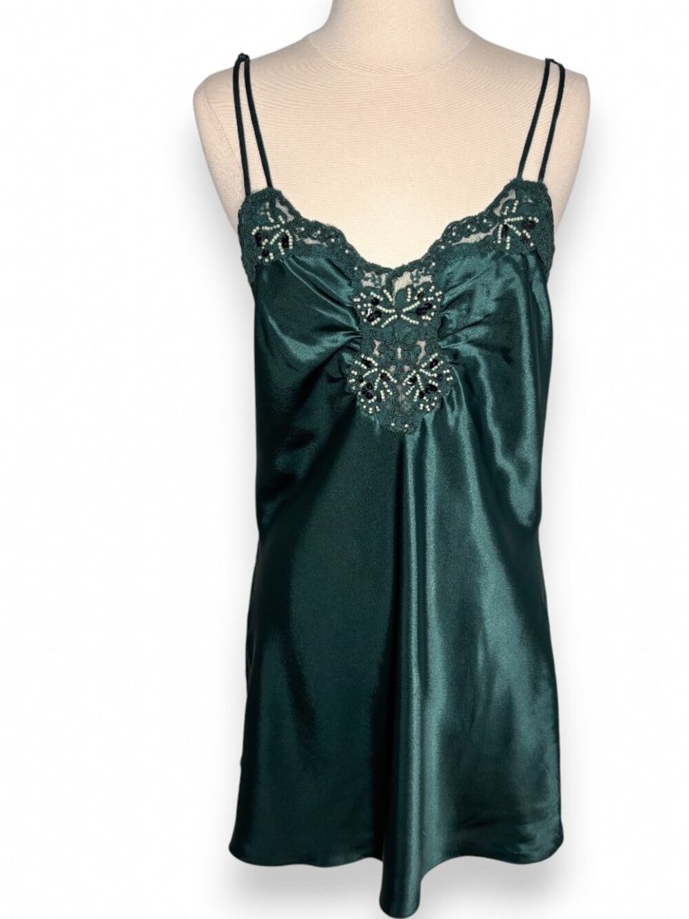Vintage Victoria's Secret Gold Label Green Satin Slip Dress Lingerie Medium